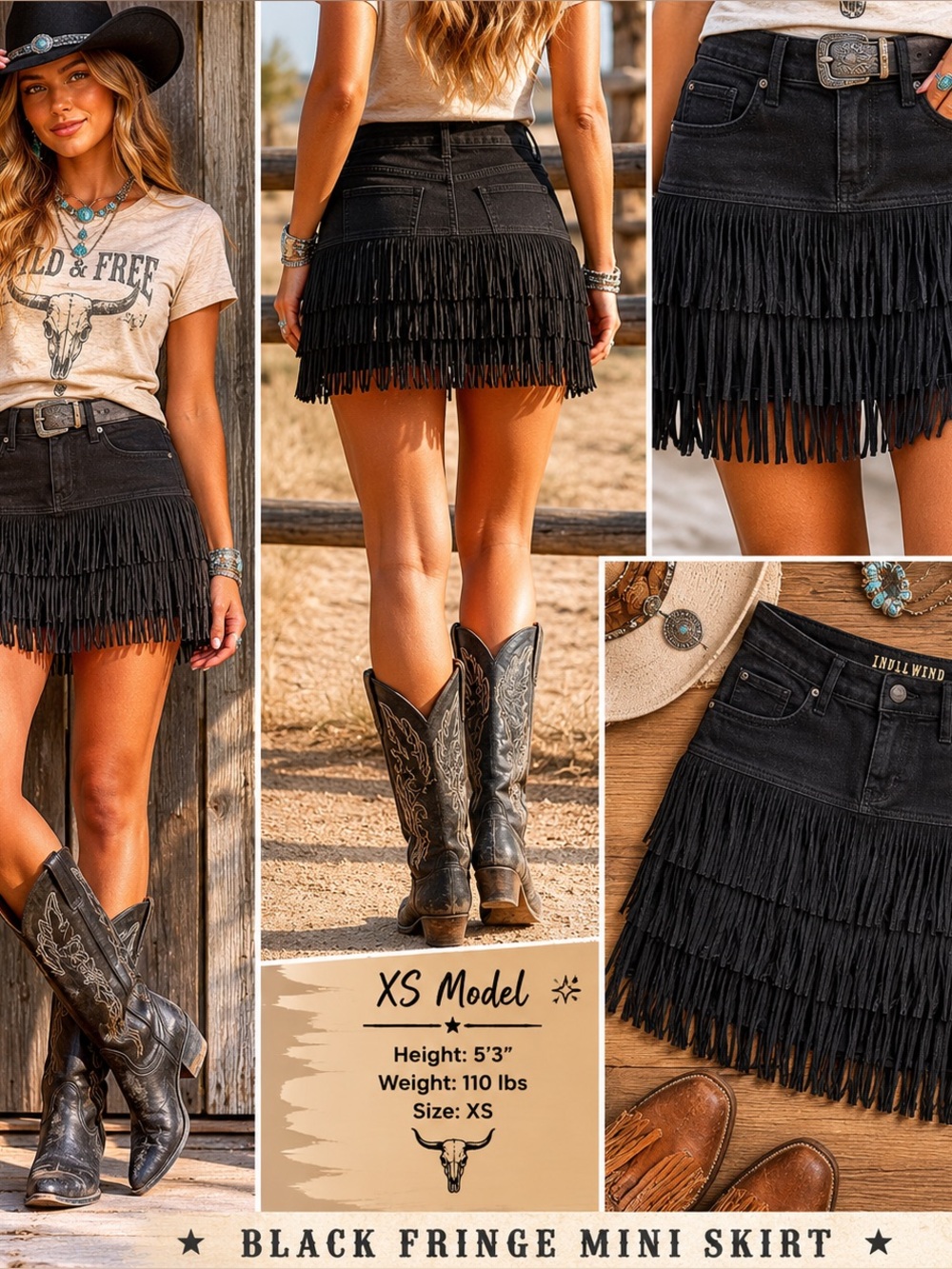 Idyllwind Black Mini Skirt with Fringe for Night Out
